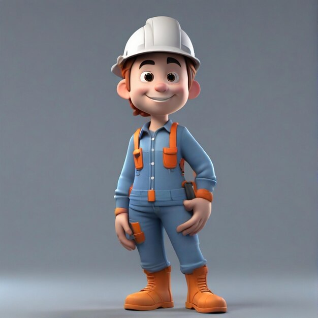 Foto imagem de homem de construção em 3d com capacete em ilustração de personagem