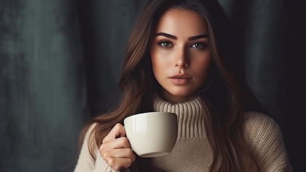 Imagem de IA generativa de uma jovem deslumbrante desfrutando de café