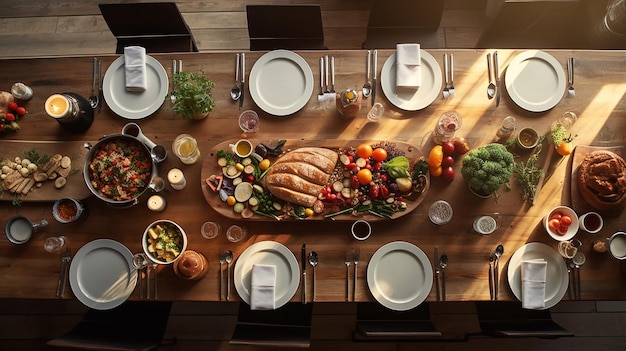 Imagem de IA generativa de uma mesa de jantar de cima que é simples, minimalista e arejada