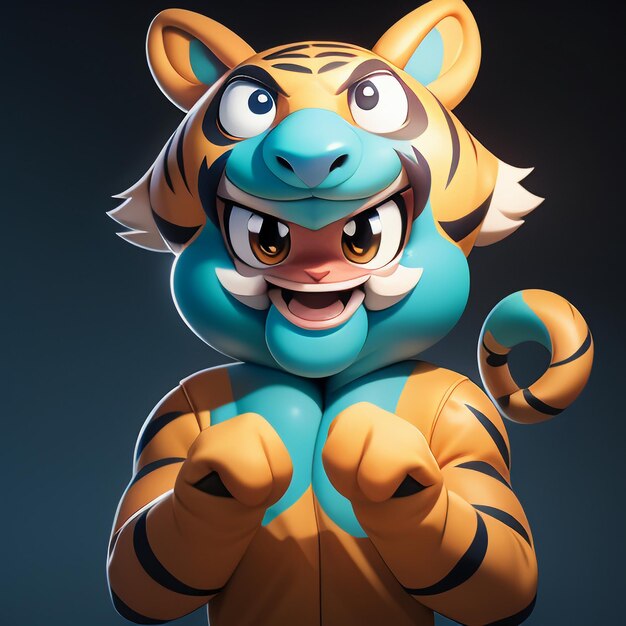 Foto imagem de ícone de animal de desenho animado de tigre bonito ilustração de animal selvagem estilo cômico renderização em 3d c4d