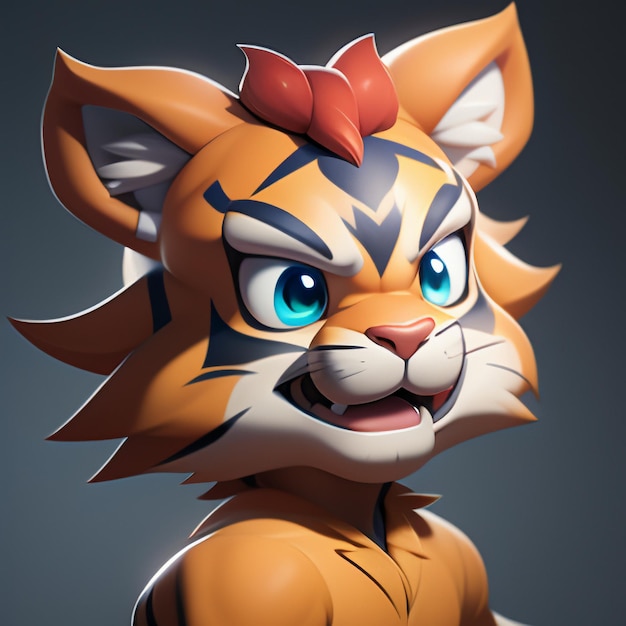 Imagem de ícone de animal de desenho animado de tigre bonito ilustração de animal selvagem estilo cômico renderização em 3D C4D