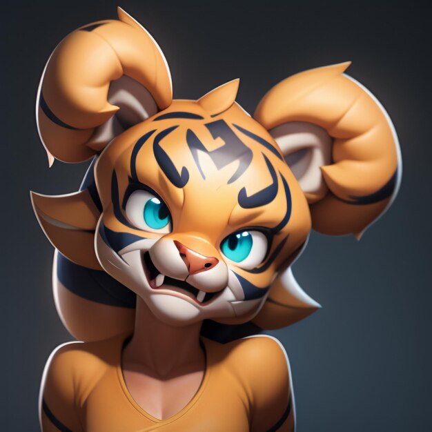 Imagem de ícone de animal de desenho animado de tigre bonito ilustração de animal selvagem estilo cômico renderização em 3D C4D