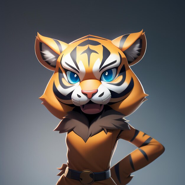 Imagem de ícone de animal de desenho animado de tigre bonito ilustração de animal selvagem estilo cômico renderização em 3D C4D