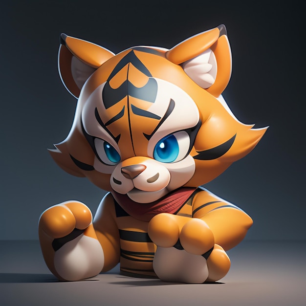 Imagem de ícone de animal de desenho animado tigre de estilo cômico ilustração de animal selvagem 3D renderização C4D