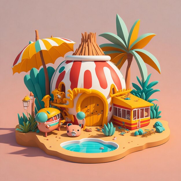 Foto imagem de ícone de férias bonito estilo cômico ilustração selvagem 3d renderização c4d