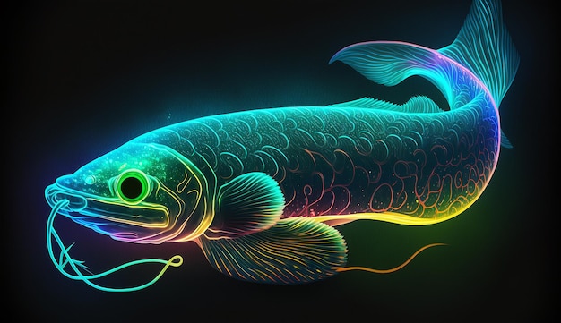 Foto imagem de ilustração brilhante de néon de enguia elétrica ai gerou arte