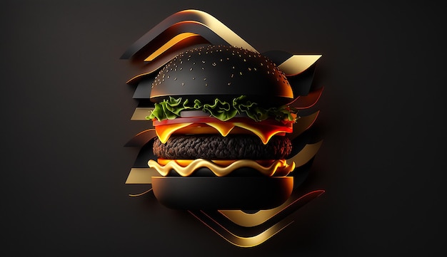 Foto imagem de ilustração de design de modelo de restaurante de fast food preto com logotipo de hambúrguer arte gerada por ia