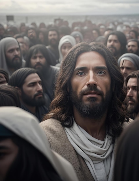 imagem de jesus no meio da multidão