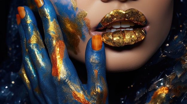 Imagem de lábios femininos atraentes e sensuais pintados com batom colorido