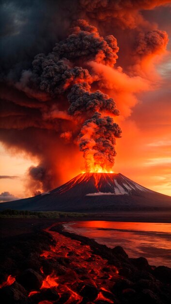 Imagem de lava derretida sendo expelida de um vulcão em erupção