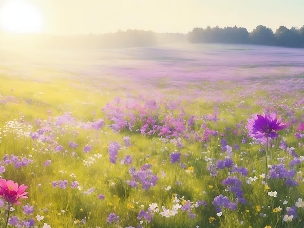 Imagem de luz solar do prado de flores gerada por IA