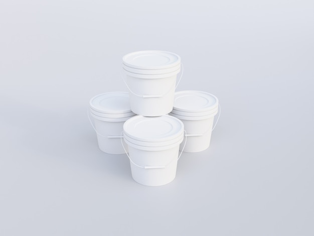 Imagem de maquete de balde de tinta de plástico em fundo branco