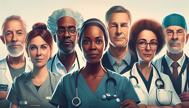 Imagem de médicos happysmile, enfermeiras e outros funcionários do hospital AI Generative