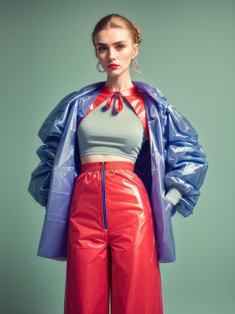 Imagem de moda de uma menina em roupas de plástico moderna moderna moderna