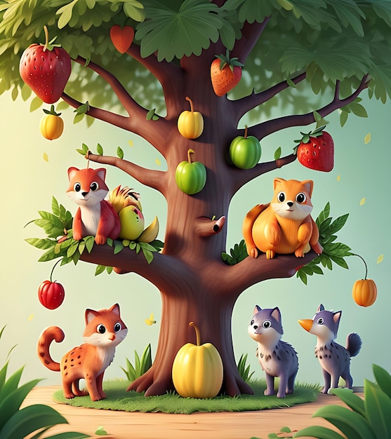 imagem de muitas frutas e capa de livro infantil