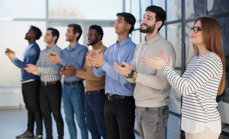 Foto imagem de negócios bem sucedidos batendo palmas no escritório