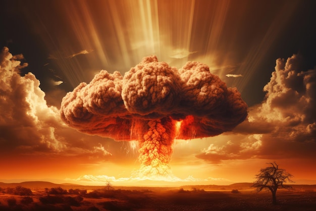 Imagem de nuvem de cogumelo de explosão nuclear