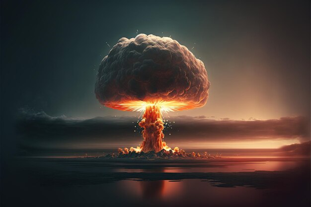 Imagem de paisagem com explosão nuclear criada usando tecnologia de IA generativa