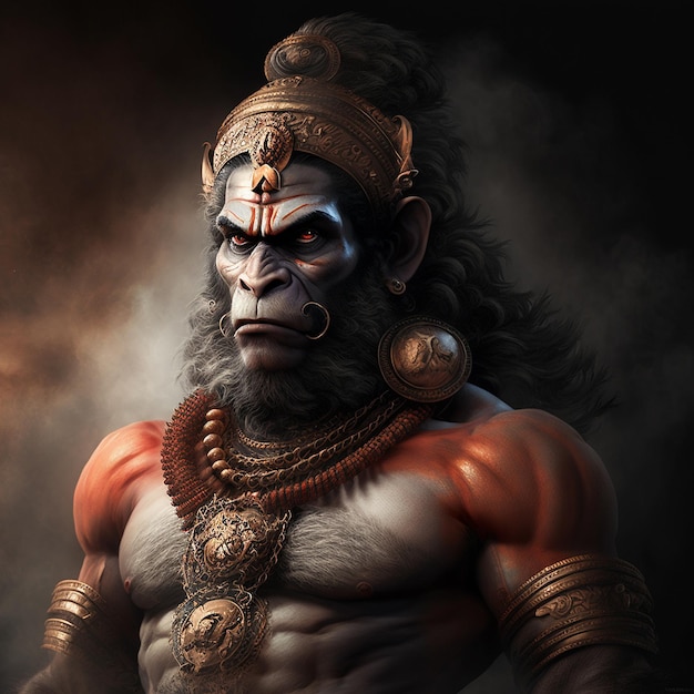 Imagem de papel de parede de fundo de fantasia de Lord Hanuman Arte gerada por Ai