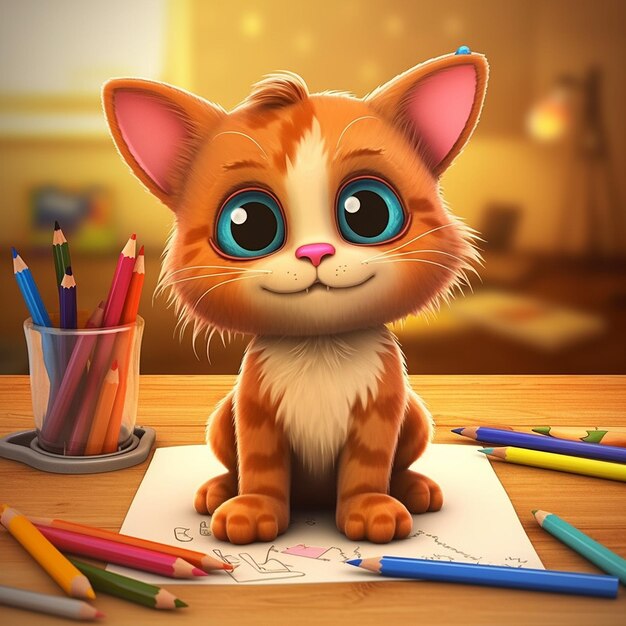 Foto imagem de papel de parede de ilustração de desenho animado de gato engraçado ai arte gerada
