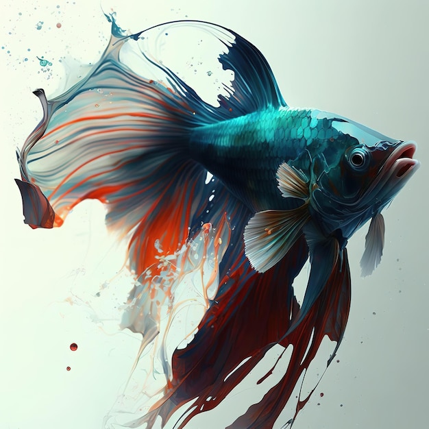 Imagem de peixe betta colorido com caudas longas e bonitas Ilustração de animais de estimação IA generativa