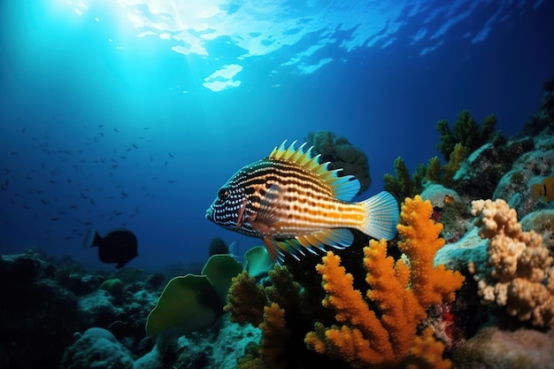 Imagem de peixes marinhos e corais no fundo do mar Ilustração de animais marinhos IA generativa