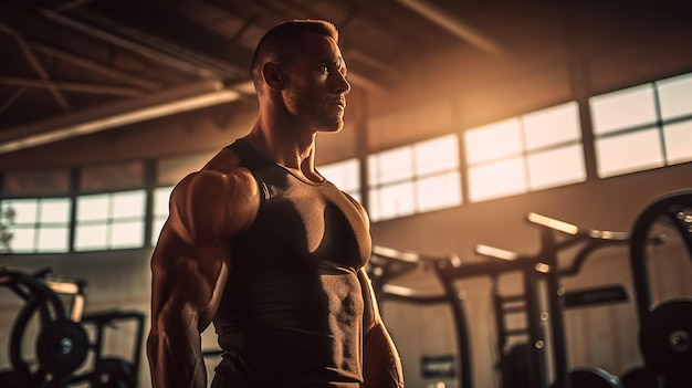 Foto imagem de perto de um jovem musculoso de pé com os braços cruzados