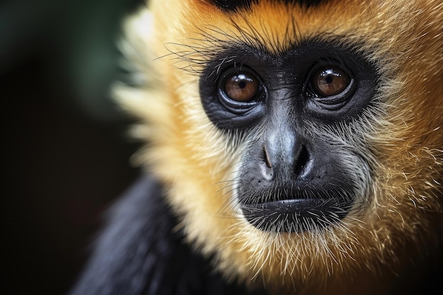 Foto imagem de perto do macaco gibbon de bochechas amarelas gerada por ai