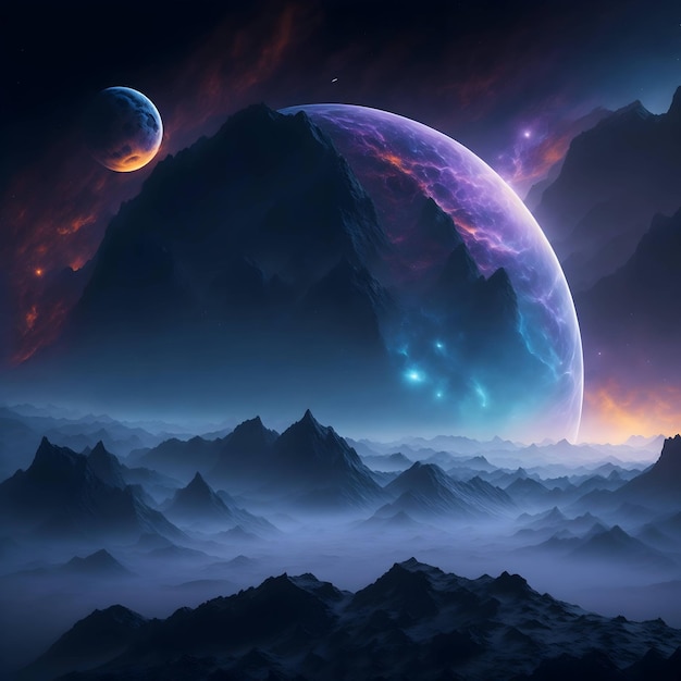 Imagem de planetas no espaço em cores cinematográficas geradas por inteligência artificial