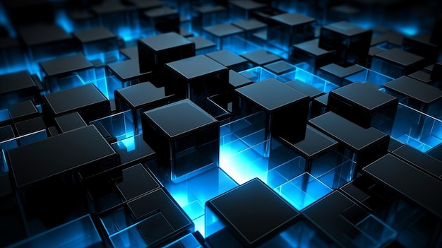 Imagem de quadrados brancos e luz azul em um estabelecimento escuro Recurso criativo gerado por IA