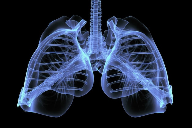 Imagem de raio-X do peito de dextrocardia e situs inversus paciente que demonstrou coração pulmões costelas e músculos parecem claramente filme para diagnóstico de radiologistas no hospital IA generativa