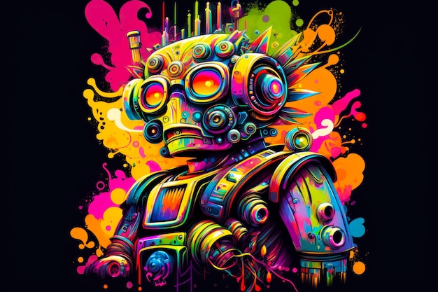 Imagem de robô com respingos de tinta colorida Generative AI