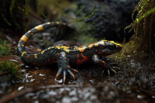 Imagem de salamandra na floresta Ilustração de répteis IA generativa