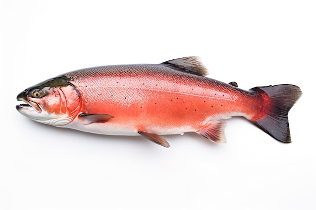 Imagem de salmão em fundo branco Peixe Animais subaquáticos Ilustração Generative AI