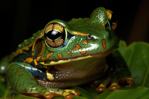 Foto imagem de sapo em folha verde ilustração de animais anfíbios ia generativa