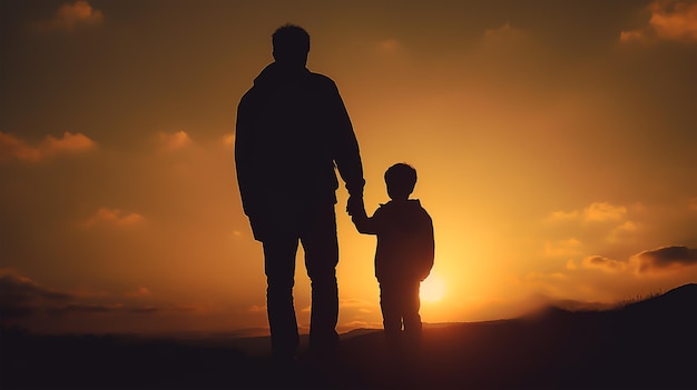 imagem de silhueta escura de um filho e pai