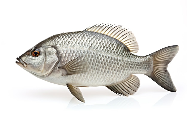 Imagem de tilapia em fundo branco Peixe Animais subaquáticos Ilustração IA geradora