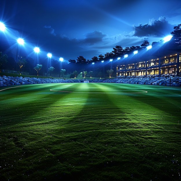 Foto imagem de um campo de futebol com gramado verde e boa iluminação