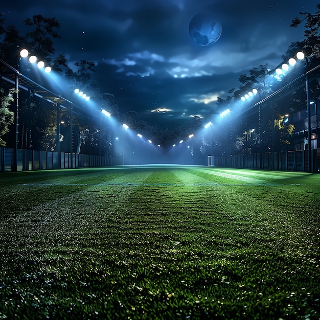 Foto imagem de um campo de futebol com gramado verde e boa iluminação