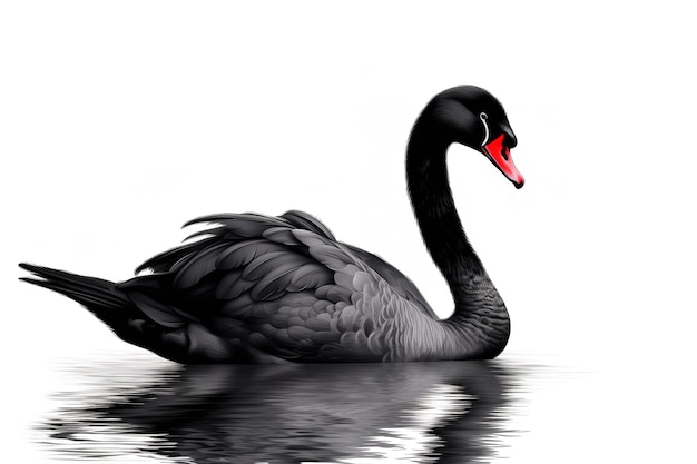 Imagem de um cisne negro sobre fundo branco Ilustração de animais selvagens IA generativa