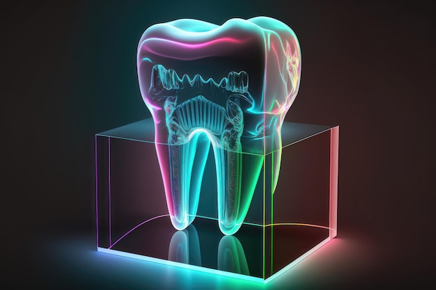 Imagem de um dente de holograma de néon Conceito de medicina gerado por IA