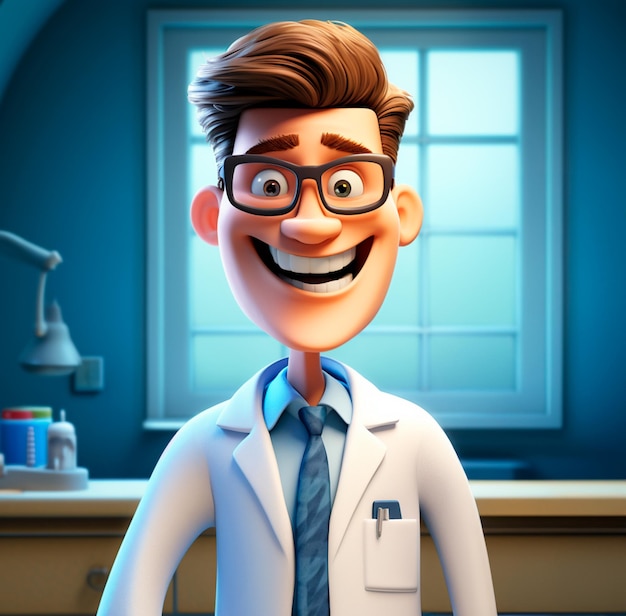 Imagem de um dentista de desenho animado sorrindo