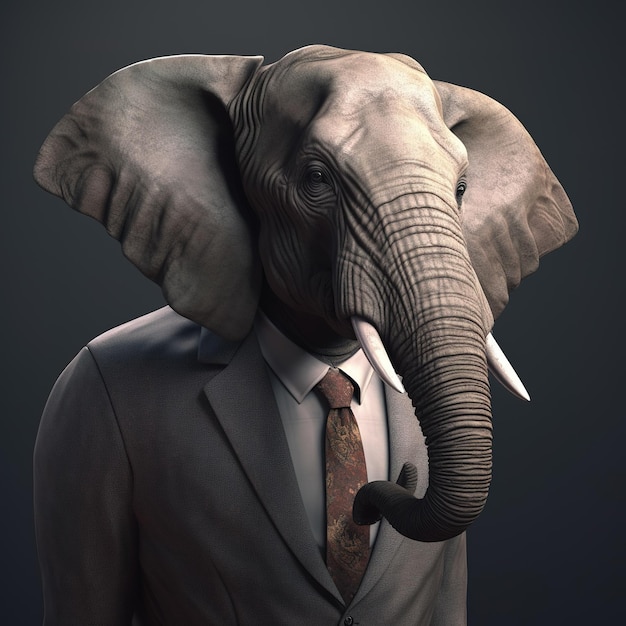 Imagem de um empresário elefante vestindo um terno em fundo limpo Animais selvagens Ilustração IA generativa