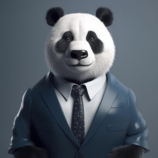 Imagem de um empresário panda vestindo um terno em fundo limpo Ilustração de animais selvagens IA generativa