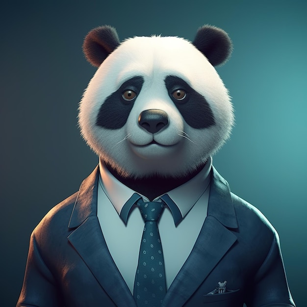Imagem de um empresário panda vestindo um terno em fundo limpo Ilustração de animais selvagens IA generativa
