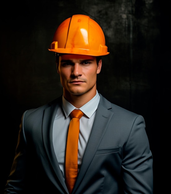 Foto imagem de um engenheiro civil elegante com capacete de proteção