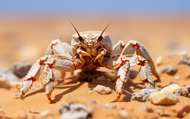 Imagem de um escorpião furtivo camuflado na areia do deserto