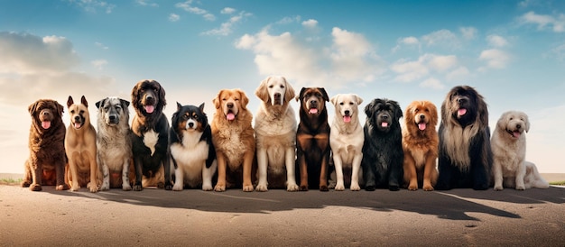 Foto imagem de um grupo de cães bonitos sentados