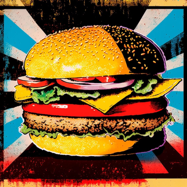 Imagem de um hambúrguer no estilo pop art e grunge