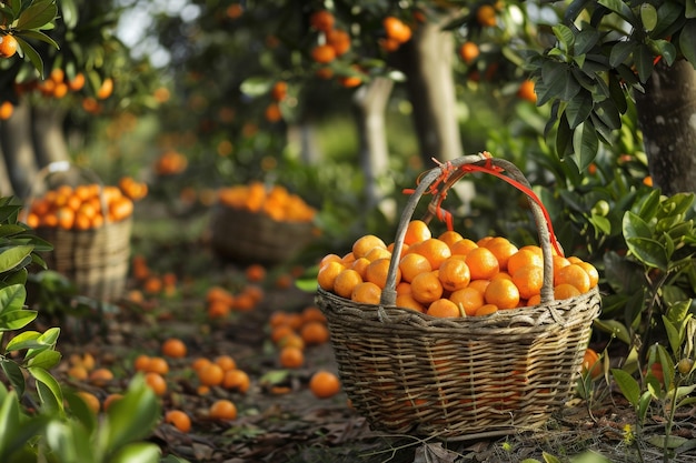 imagem de um jardim com árvores de mandarina prontas para colher a colheita